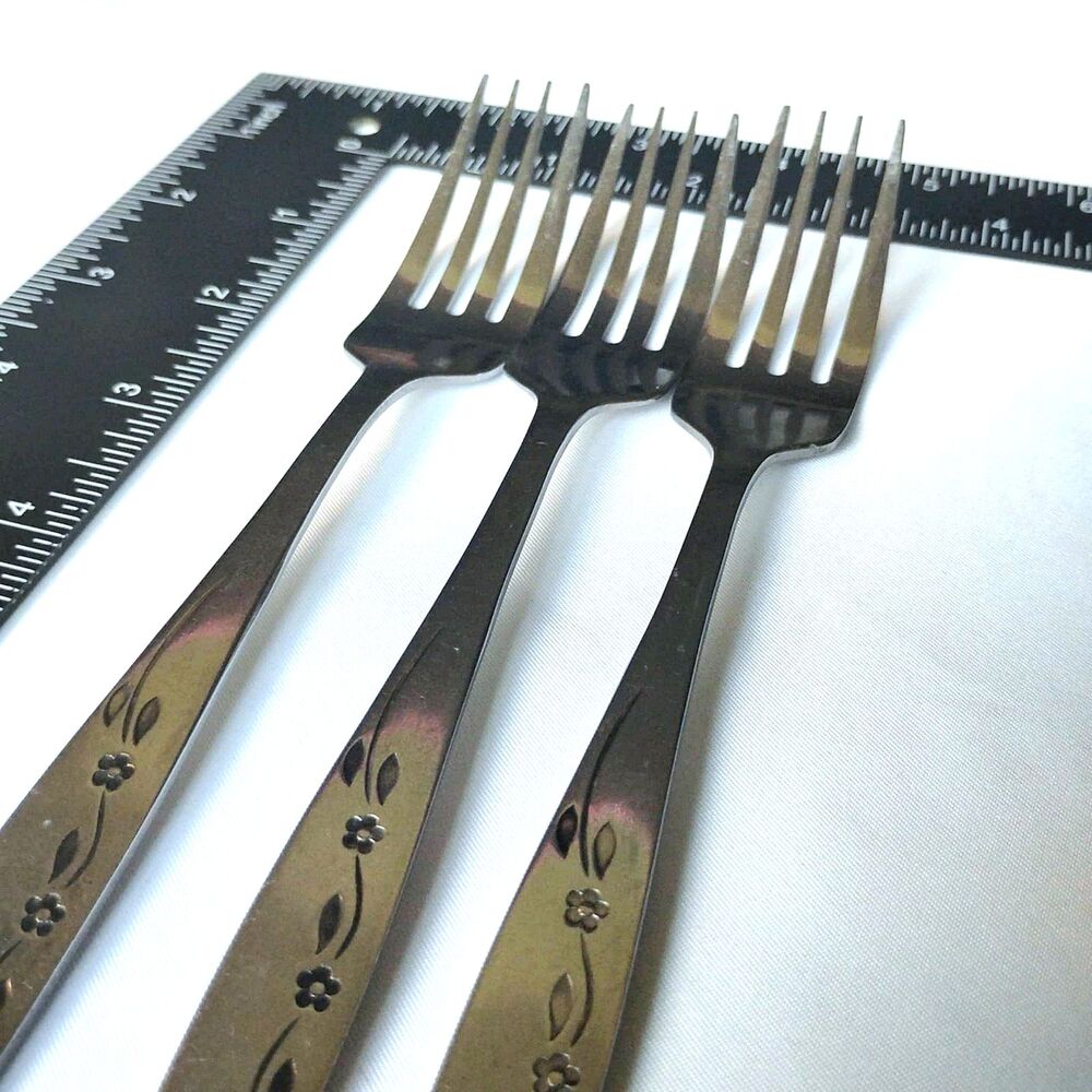 3 Oneida Northland Triana Dinner Forks 7 1/4" Stainless Burnished Floral Korea - Picture 4 of 7
